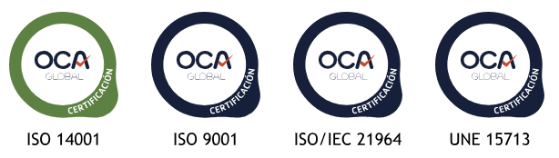 ISO 9001 - ISO 14001 - ISO/IEC 21964 - UNE 15713